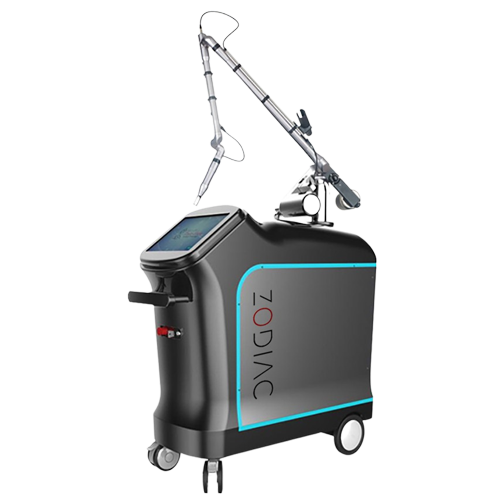 A black and blue machine is on the ground